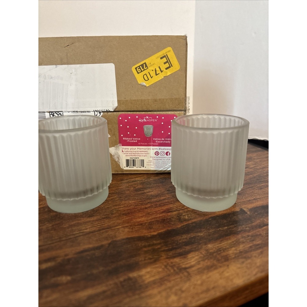 Kate Aspen Vintage Ribbed‎ Frosted Glass Tealight & Votive Candle Holders Set -6